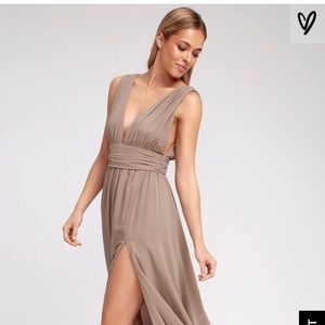 ISO heavenly hues taupe maxi dress (M)